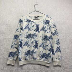 MIKK Athletica Sweatshirt Floral AOP Off-White / Blue Women Sz M Yoga Boho Read